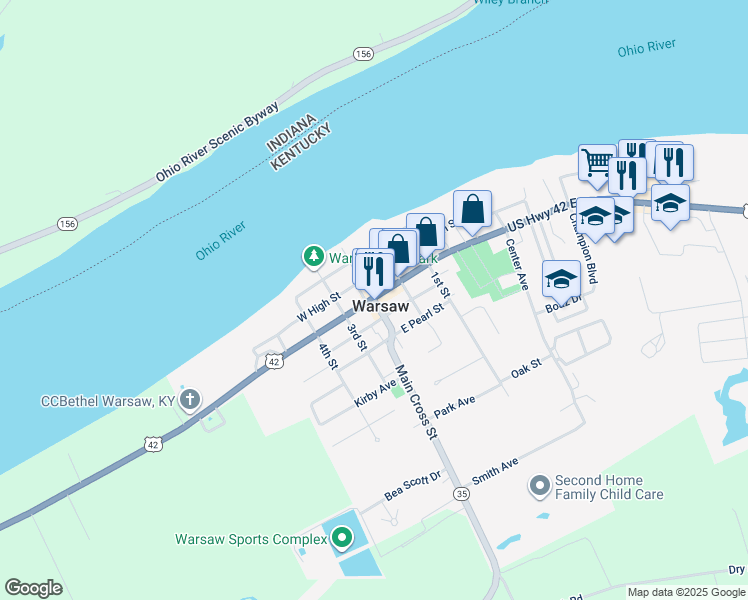 map of restaurants, bars, coffee shops, grocery stores, and more near in Warsaw
