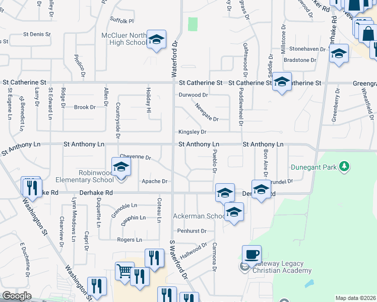 map of restaurants, bars, coffee shops, grocery stores, and more near 1270 Saint Anthony Lane in Florissant