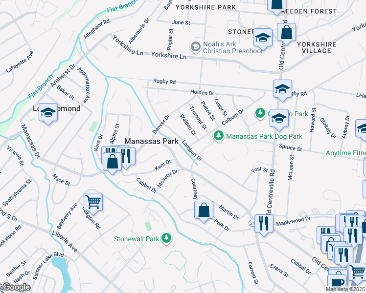 map of restaurants, bars, coffee shops, grocery stores, and more near 167 Lambert Drive in Manassas Park