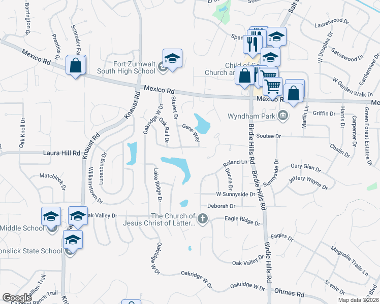 map of restaurants, bars, coffee shops, grocery stores, and more near 96 Gary Ln in St Peters