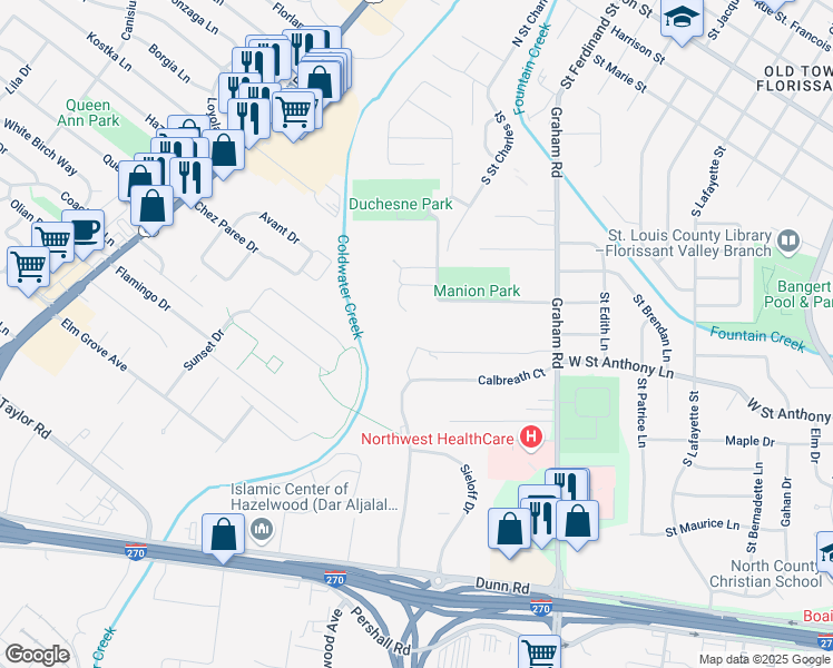 map of restaurants, bars, coffee shops, grocery stores, and more near 7752 Hazelcrest Drive in Hazelwood