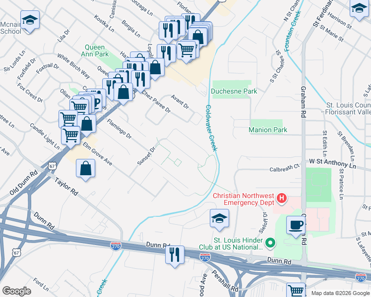 map of restaurants, bars, coffee shops, grocery stores, and more near 254 Palm Drive in Hazelwood