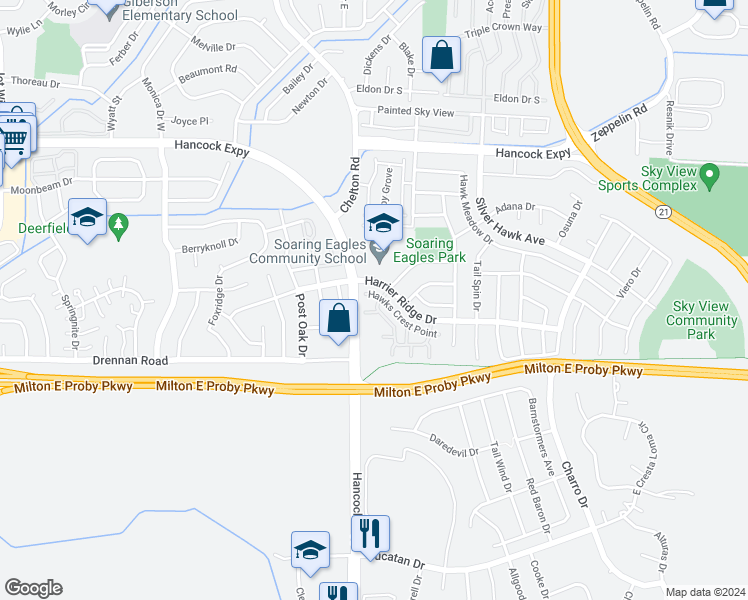 map of restaurants, bars, coffee shops, grocery stores, and more near 4841 Hawks Crest Point in Colorado Springs