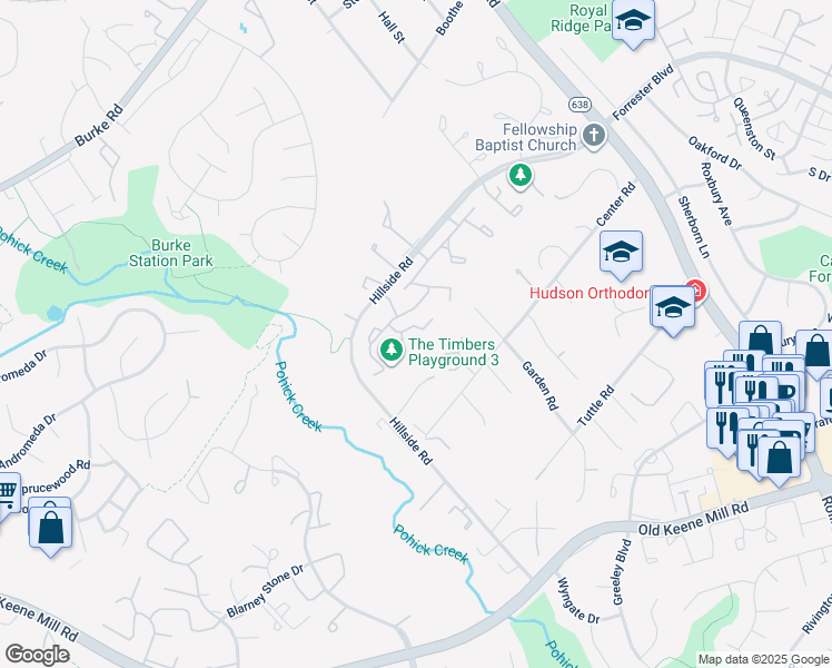 map of restaurants, bars, coffee shops, grocery stores, and more near 6187 Forest Creek Lane in West Springfield
