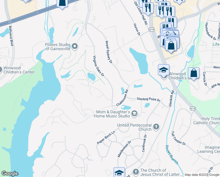 map of restaurants, bars, coffee shops, grocery stores, and more near 7880 Virginia Oaks Drive in Gainesville
