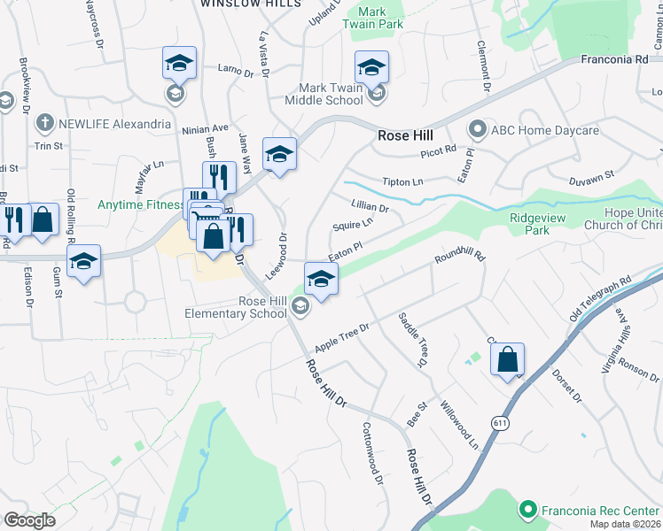 map of restaurants, bars, coffee shops, grocery stores, and more near 34715 Eaton Place in Alexandria