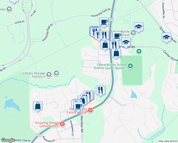 map of restaurants, bars, coffee shops, grocery stores, and more near 33 Rottingham Court in Edwardsville