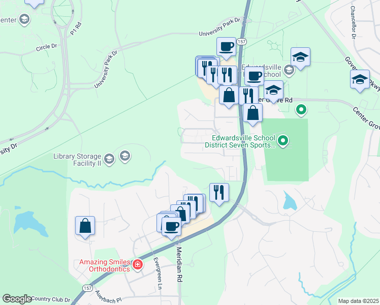 map of restaurants, bars, coffee shops, grocery stores, and more near 33 Rottingham Court in Edwardsville