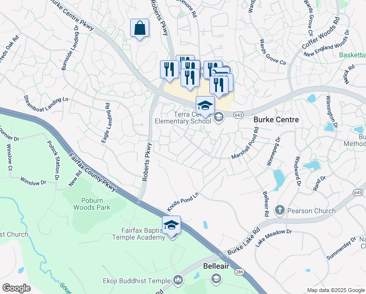 map of restaurants, bars, coffee shops, grocery stores, and more near 10251 Marshall Pond Road in Burke
