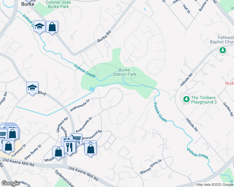 map of restaurants, bars, coffee shops, grocery stores, and more near 6200 Gemini Court in Burke