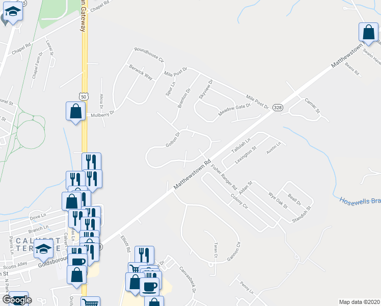 map of restaurants, bars, coffee shops, grocery stores, and more near 8555 Kings Court in Easton