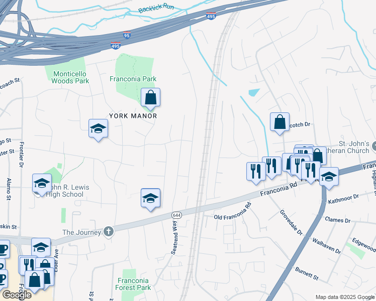 map of restaurants, bars, coffee shops, grocery stores, and more near 6168 Deer Ridge Trail in Springfield