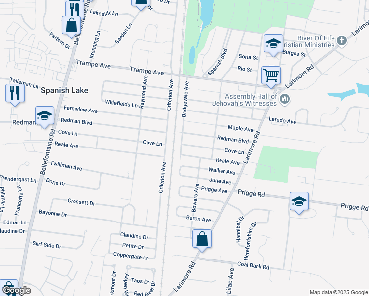 map of restaurants, bars, coffee shops, grocery stores, and more near 1250 Cove Lane in St. Louis