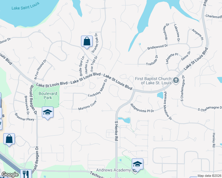 map of restaurants, bars, coffee shops, grocery stores, and more near 933 Ridgepointe Place Circle in Lake Saint Louis