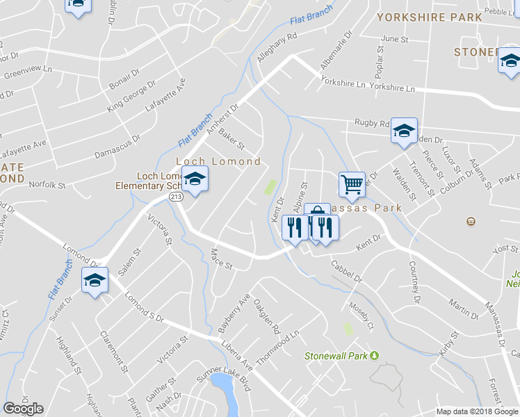 map of restaurants, bars, coffee shops, grocery stores, and more near 109 Jenkins Court in Manassas Park