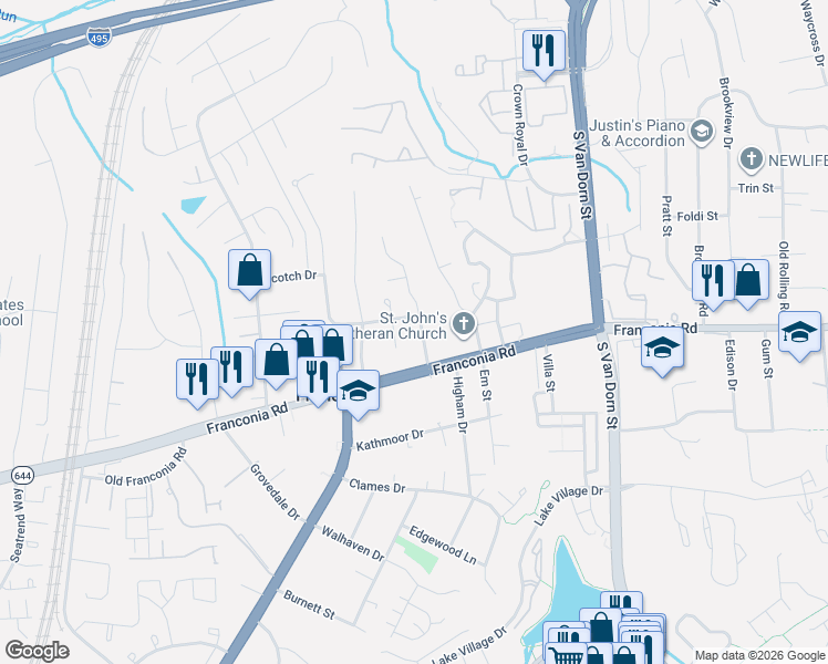 map of restaurants, bars, coffee shops, grocery stores, and more near 6112 Tammy Drive in Alexandria