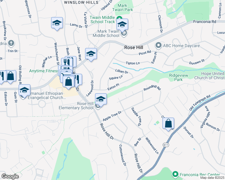 map of restaurants, bars, coffee shops, grocery stores, and more near 4711 Eaton Place in Alexandria