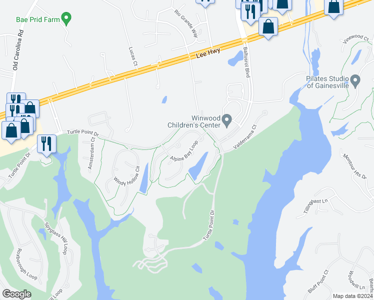 map of restaurants, bars, coffee shops, grocery stores, and more near 14946 Alpine Bay Loop in Gainesville