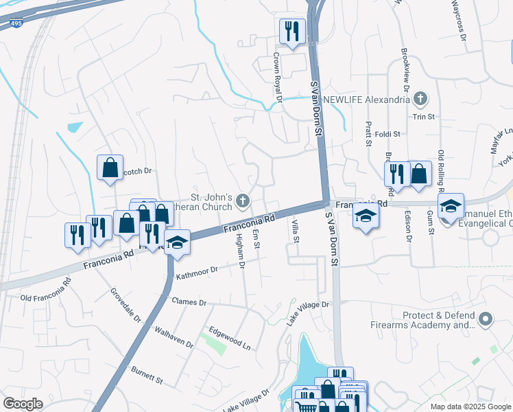 map of restaurants, bars, coffee shops, grocery stores, and more near 6029 Phlox Court in Alexandria