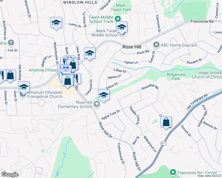 map of restaurants, bars, coffee shops, grocery stores, and more near 4711 Eaton Place in Alexandria