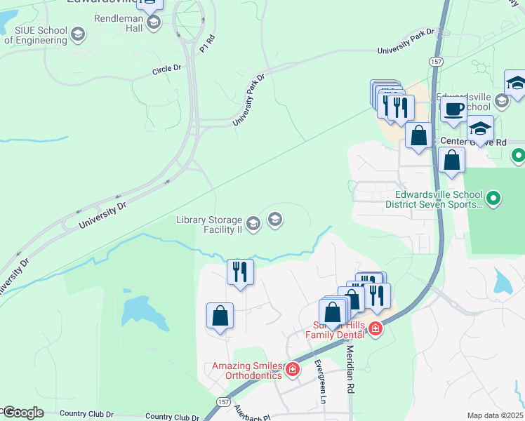 map of restaurants, bars, coffee shops, grocery stores, and more near Supporting Services Drive in Edwardsville
