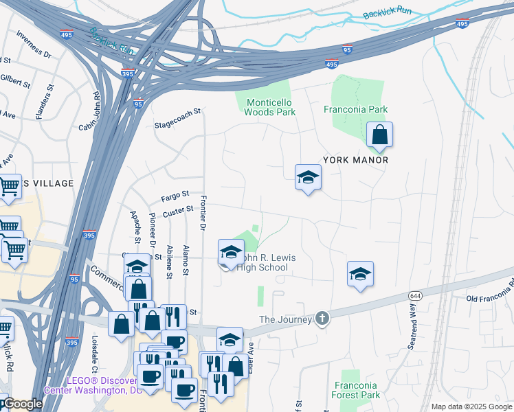 map of restaurants, bars, coffee shops, grocery stores, and more near 6130 Crozet Court in Springfield