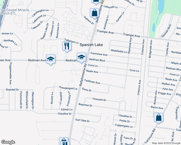 map of restaurants, bars, coffee shops, grocery stores, and more near 1550 Reale Avenue in St. Louis