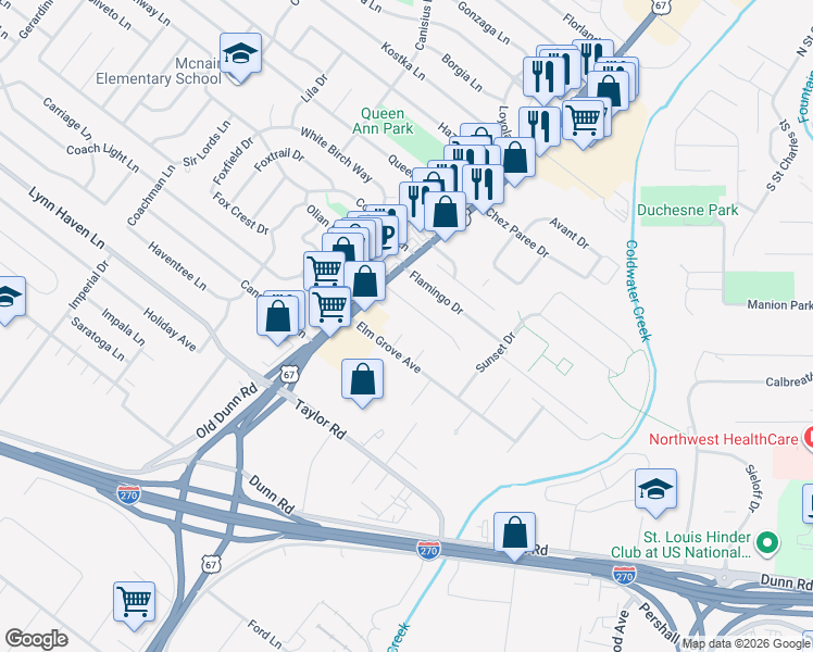 map of restaurants, bars, coffee shops, grocery stores, and more near 7409 Lynn Grove Court in Hazelwood