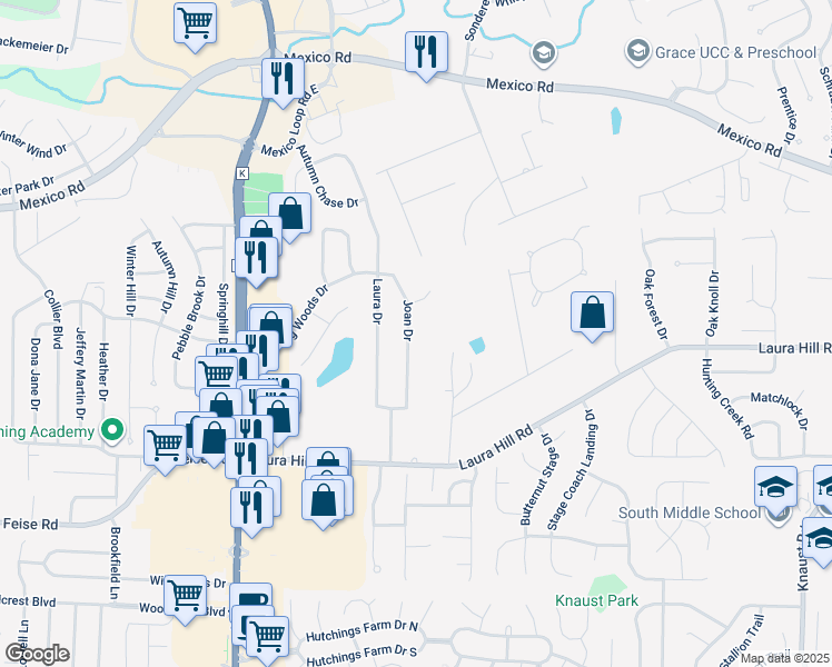 map of restaurants, bars, coffee shops, grocery stores, and more near 26 Joan Drive in St. Peters