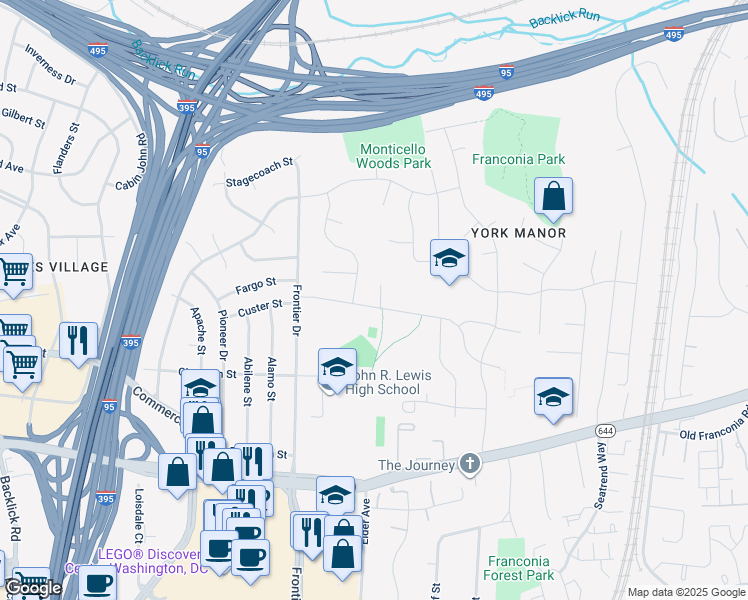 map of restaurants, bars, coffee shops, grocery stores, and more near 6130 Crozet Court in Springfield