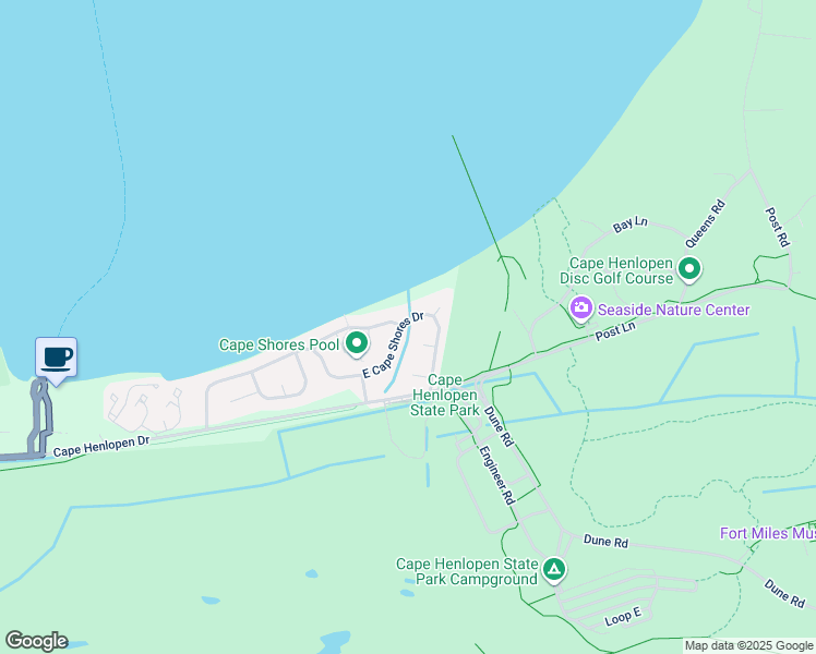 map of restaurants, bars, coffee shops, grocery stores, and more near 501 East Cape Shores Drive in Lewes