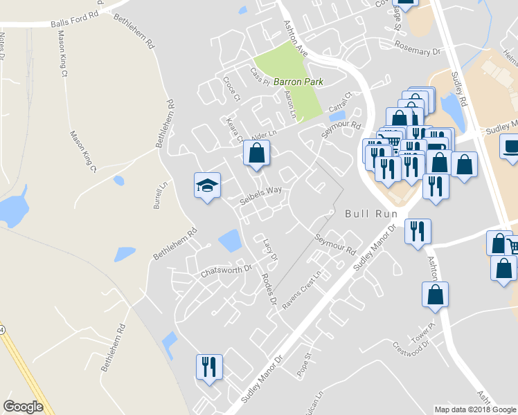 map of restaurants, bars, coffee shops, grocery stores, and more near 7981 Calvary Court in Manassas