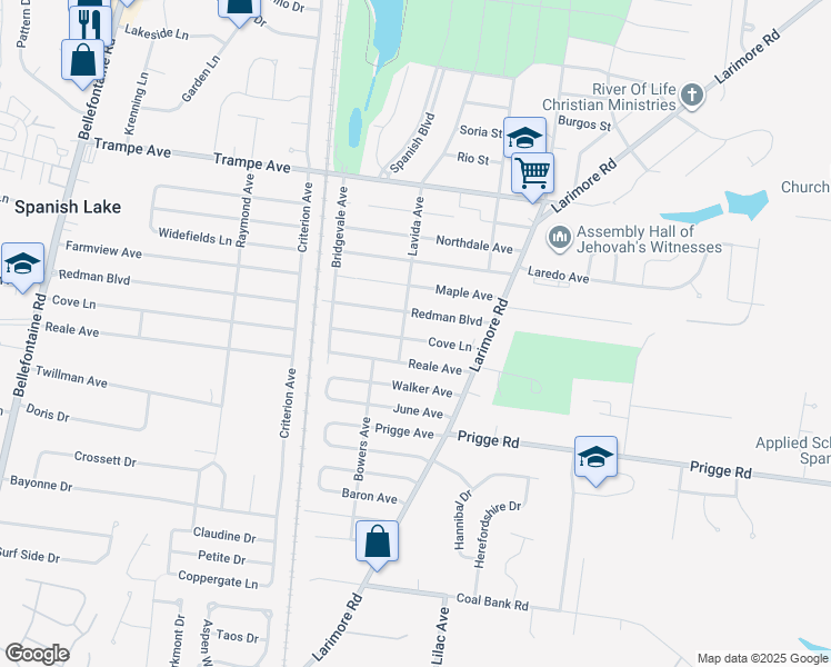 map of restaurants, bars, coffee shops, grocery stores, and more near 1151 Cove Lane in St. Louis