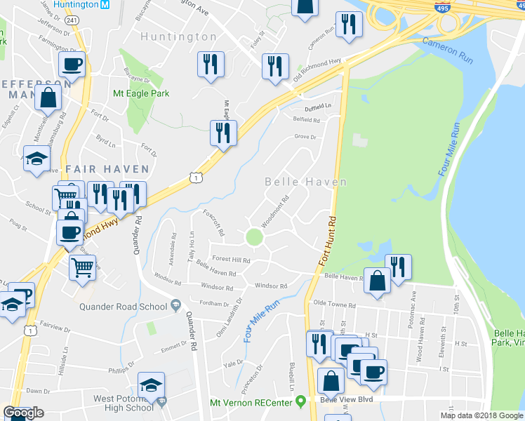 map of restaurants, bars, coffee shops, grocery stores, and more near 6125 Edgewood Terrace in Alexandria