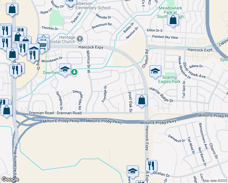 map of restaurants, bars, coffee shops, grocery stores, and more near 4565 Hollyridge Drive in Colorado Springs