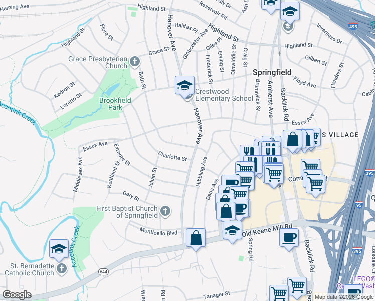 map of restaurants, bars, coffee shops, grocery stores, and more near 7302 Bath St in Springfield