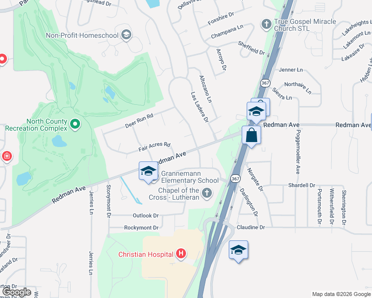 map of restaurants, bars, coffee shops, grocery stores, and more near 2239 Redman Avenue in St. Louis