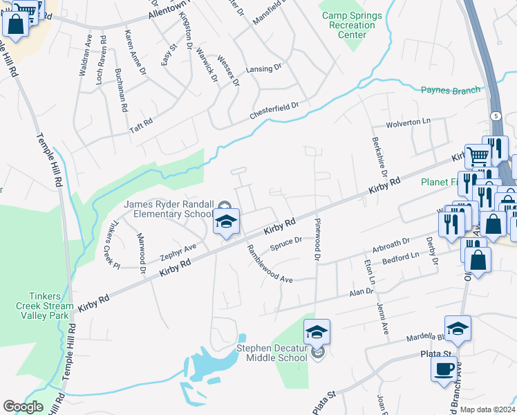 map of restaurants, bars, coffee shops, grocery stores, and more near 7730 Fishing Creek Way in Clinton