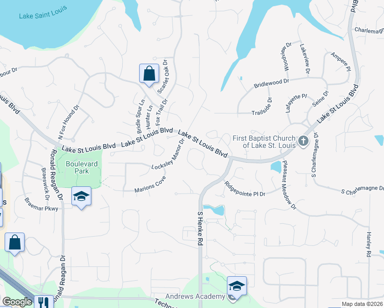 map of restaurants, bars, coffee shops, grocery stores, and more near 933 Ridgepointe Place Circle in Lake Saint Louis