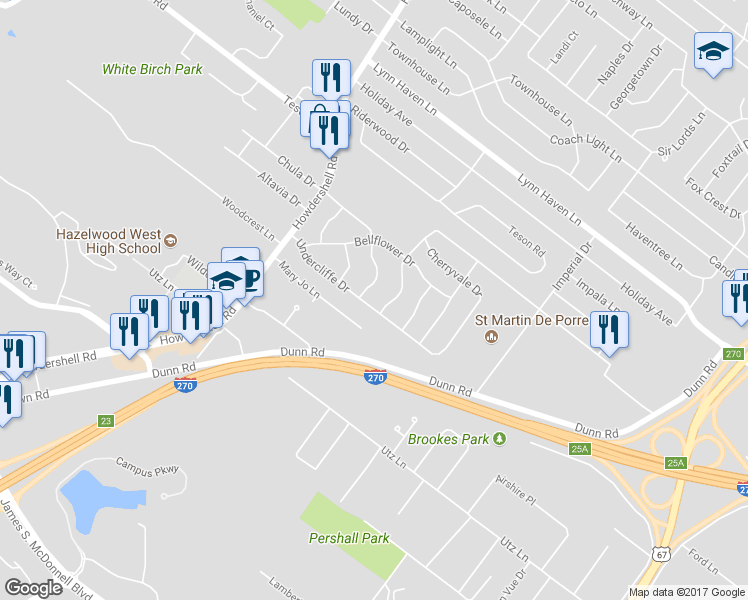 map of restaurants, bars, coffee shops, grocery stores, and more near 721 Undercliff Drive in Hazelwood