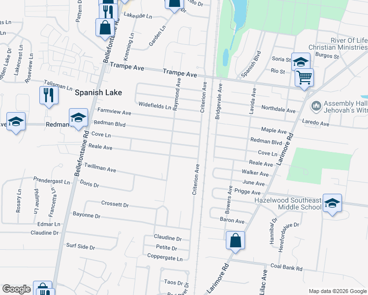 map of restaurants, bars, coffee shops, grocery stores, and more near 1376 Cove Lane in St. Louis