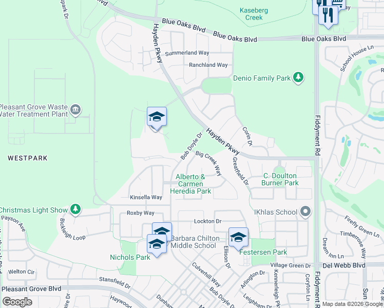map of restaurants, bars, coffee shops, grocery stores, and more near 2265 Mist Hill Way in Roseville