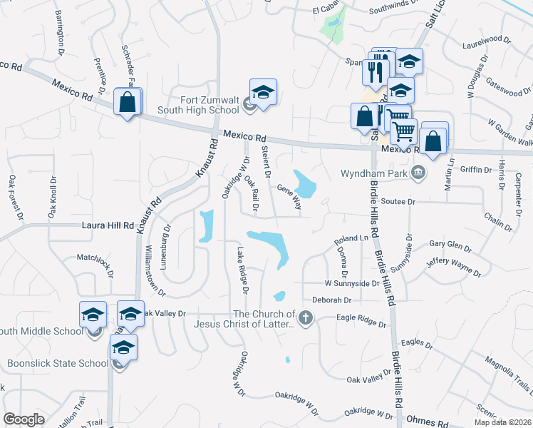 map of restaurants, bars, coffee shops, grocery stores, and more near 106 Lake Point Drive in St. Peters