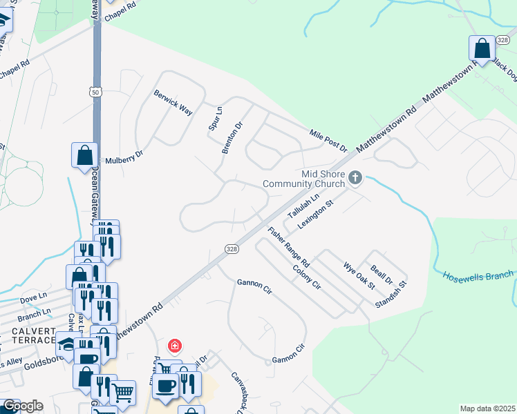 map of restaurants, bars, coffee shops, grocery stores, and more near 8561 Dyott Court in Easton