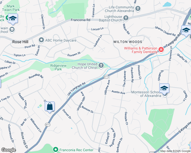 map of restaurants, bars, coffee shops, grocery stores, and more near 6142 Old Telegraph Road in Alexandria