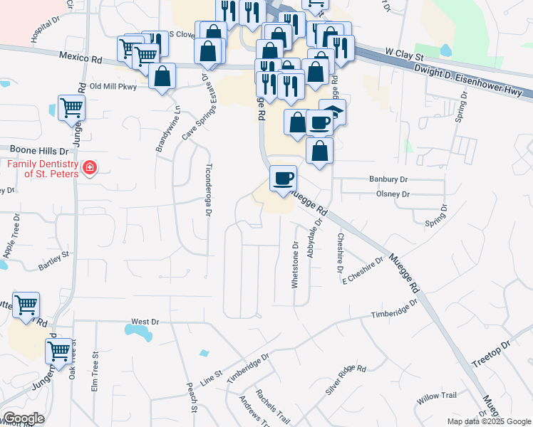 map of restaurants, bars, coffee shops, grocery stores, and more near 8207 Fountainview Circle in Saint Charles