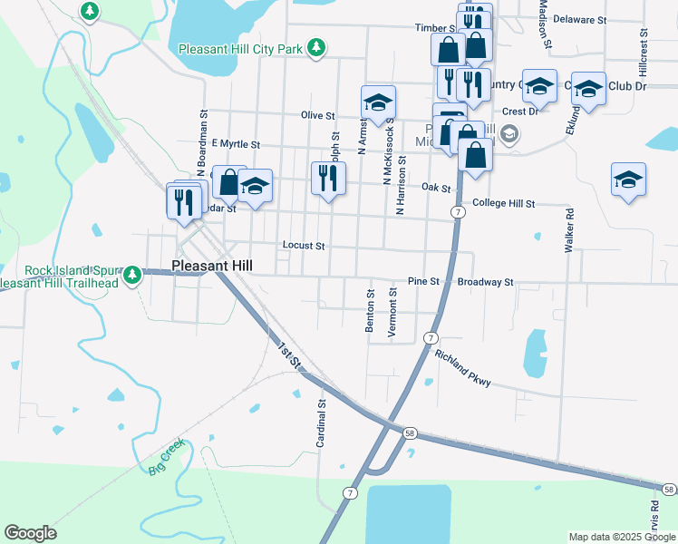 map of restaurants, bars, coffee shops, grocery stores, and more near 707 Pine Street in Pleasant Hill