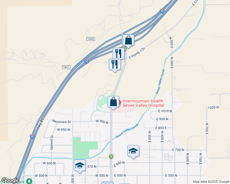 map of restaurants, bars, coffee shops, grocery stores, and more near 1200 North Main Street in Richfield