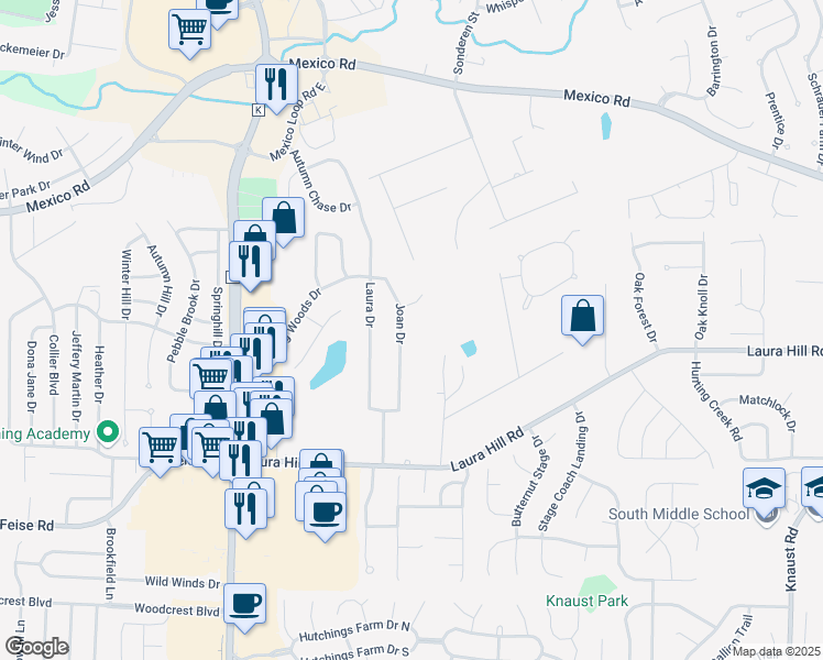 map of restaurants, bars, coffee shops, grocery stores, and more near 26 Joan Drive in St. Peters