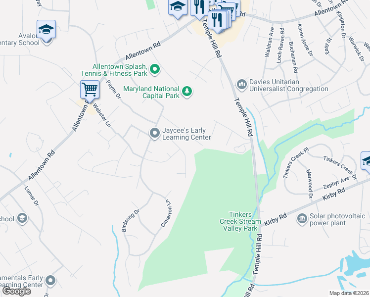 map of restaurants, bars, coffee shops, grocery stores, and more near 7700 Allentown Farm Court in Fort Washington